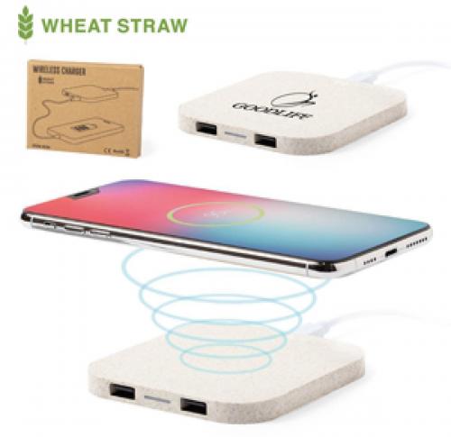Eco Friendly Wheat Straw Wireless Charger 2 USB Ports & USB to Micro USB Cable