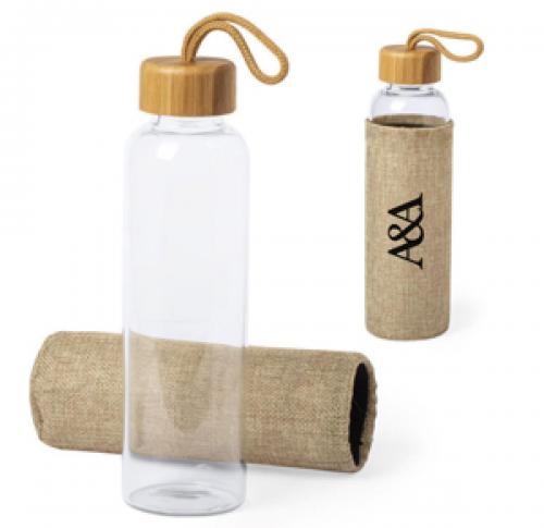 Eco Friendly Glass & Bamboo Water Bottle 550ml With Carrying Handle
