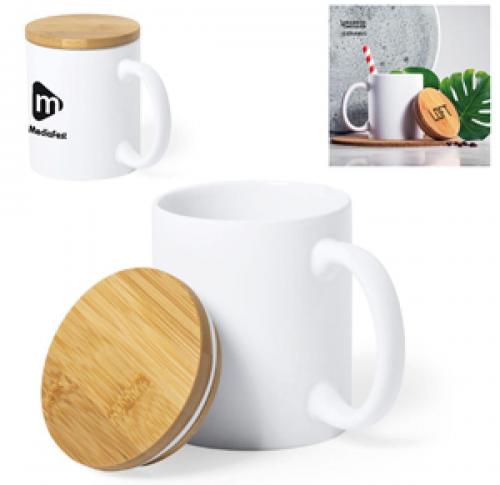 Eco Friendly Promotional Ceramic Mugs With Bamboo Lid 370ml