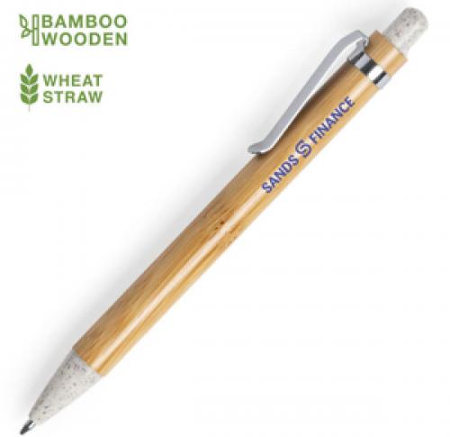 Eco Friendly Bamboo Pen Tip and Click Action in Wheat Straw