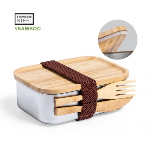 Stainless Steel Lunch Box Bamboo Lid, Knife & Fork