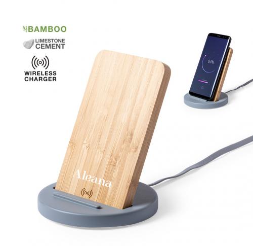 Urban Wireless Phone Charger & Stand Bamboo & Limestone Cement 