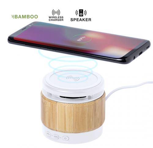 Bluetooth Portable Mini Speaker & Wireless Phone Charger Bamboo