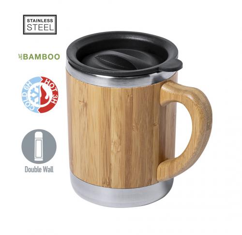 Bamboo & Stainless Steel Travel Coffee Mug 300ml Eco