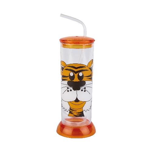 Childrens Tiger Plastic Tumbler & Straw