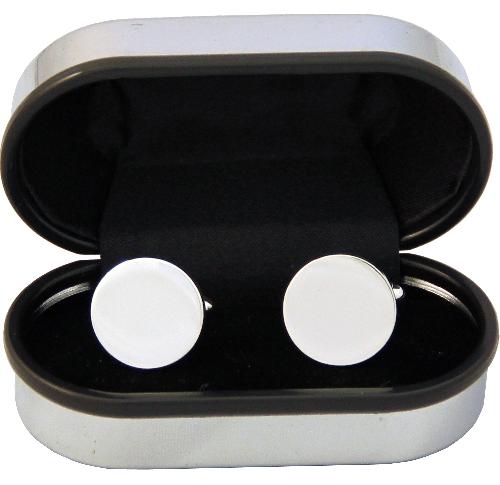 Round Cuff Links Rhodium Plated In Chrome Cufflink Case