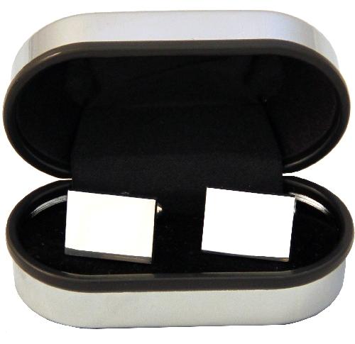 Rectangular Silver Cuff Links Rhodium Plated In Chrome Cufflink Case