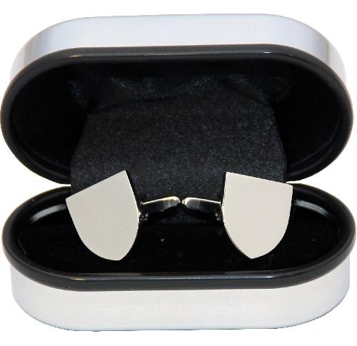 Shield Shaped Cuff Links In Chrome Cufflink Case Custom Logo