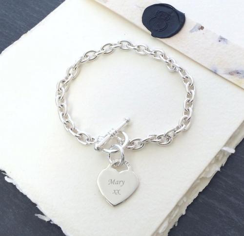 Sterling Silver Heart Charm Toggle Bracelet 