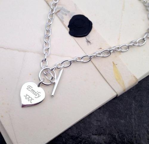 Sterling Silver Heart Charm Toggle Necklace