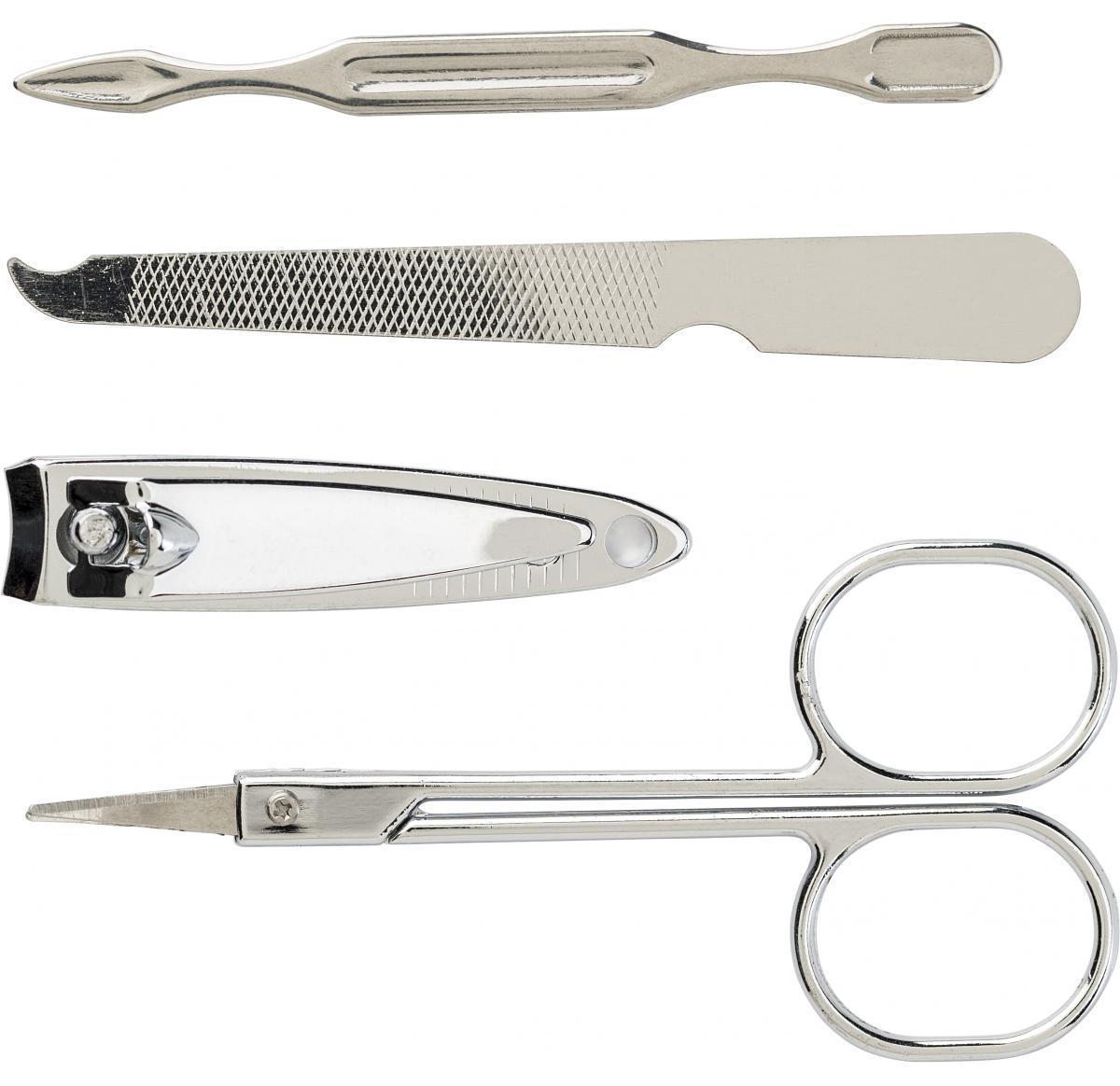 Nail File Set - Contains Scissors, Nail File, Nail Clippers & Cuticle Pusher