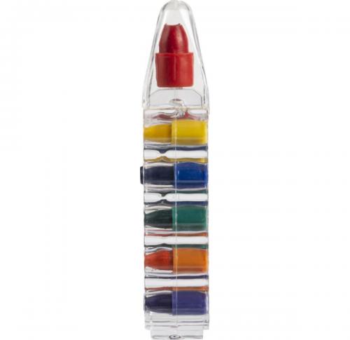 Six wax crayons in container