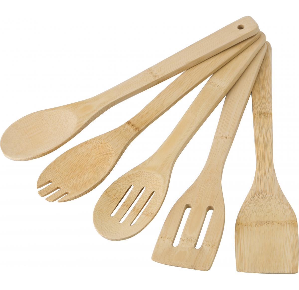 Custom Branded Wooden Spatula Sets Of Five - Bamboo