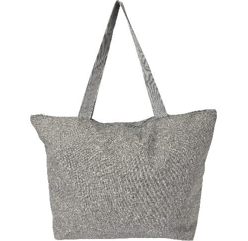 Printed Zippered Tote Bag Poly Canvas Shopping Bags                           