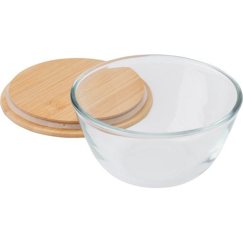 Promotional Glass Salad bowl Bamboo Lid