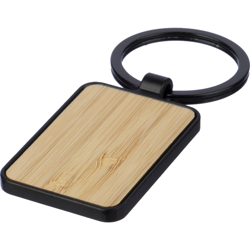 Contemporary Black Metal & Wood Rectangular keychain Custom Logo