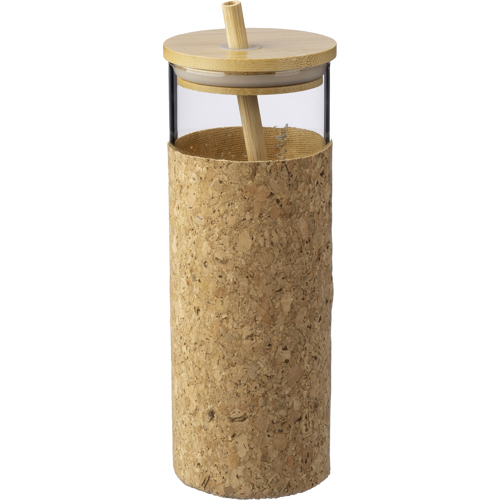 Promotional Single walled glass bottle (450ml) Bamboo Straw Lid Suitable Hot and Cold