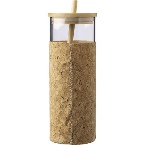 Promotional Single walled glass bottle (450ml) Bamboo Straw Lid Suitable Hot and Cold