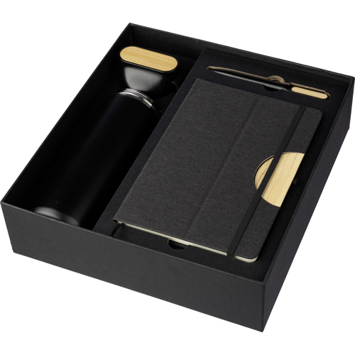 Executive Branded Black carton gift set (3pc), Bottle, Notebook and Pen