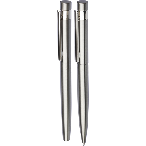 Custom Logo Recycled stainless steel pen set (2pc) Rollerball and Ballpoint Pen