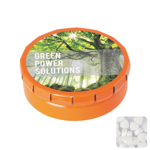 Round click tin with sugar free mints