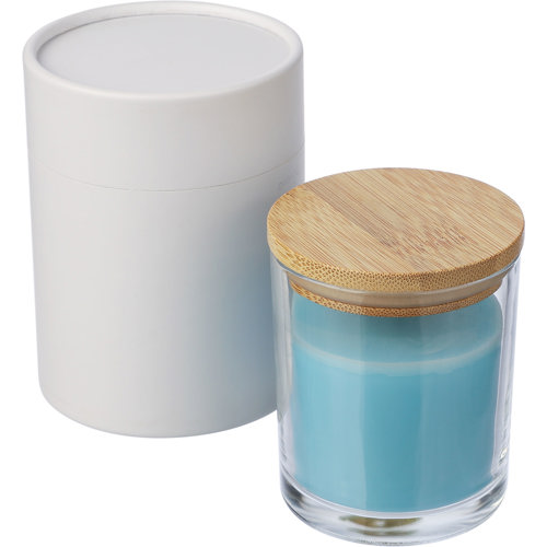 Custom Branded Glass candle Vanilla Scented Bamboo Lid