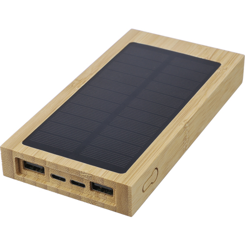 Bamboo solar power bank (10000 mAh) Custom Printed