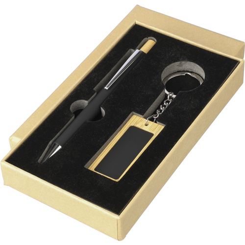 Bamboo writing set (2pc) - Pen & Keyring Gift Set Custom Logo