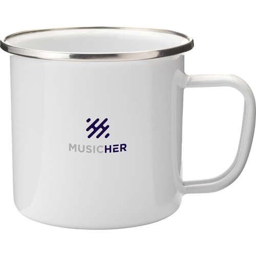 Retro Enamel Mug (350ml) Chrome Edge Natural Imperfections
