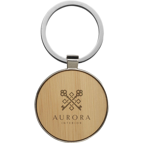 Round Bamboo And Metal Keyring