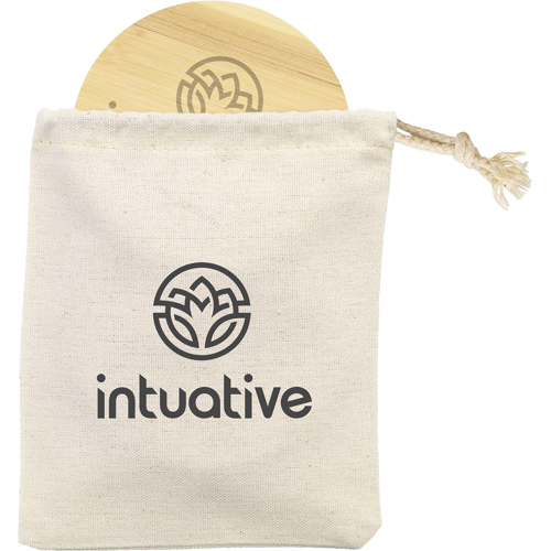 Set of 4 Bamboo Coaster Set Cotton Gift Pouch Custom Logo