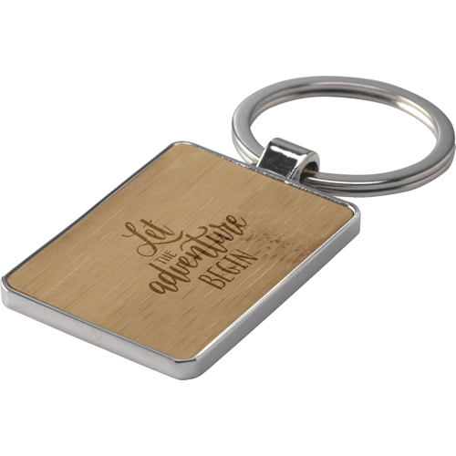 Polished Metal Promotional Bamboo Rectangle Keyring
