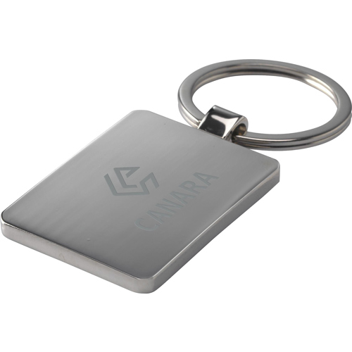 Polished Metal Promotional Bamboo Rectangle Keyring