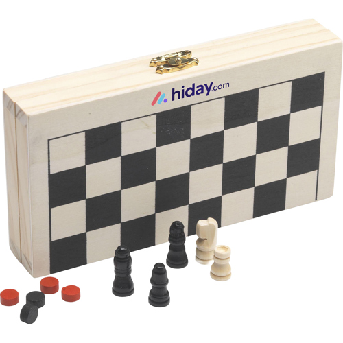 3-in-1 Game Box - Draughts, Backgammon, Dice - 100% Certified Pine Wood