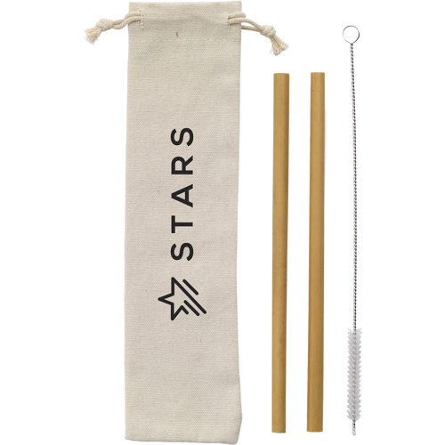 Promotional Bamboo Straw Set Two Reusable Straws Canvas Pouch