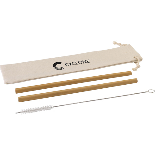 Promotional Bamboo Straw Set Two Reusable Straws Canvas Pouch