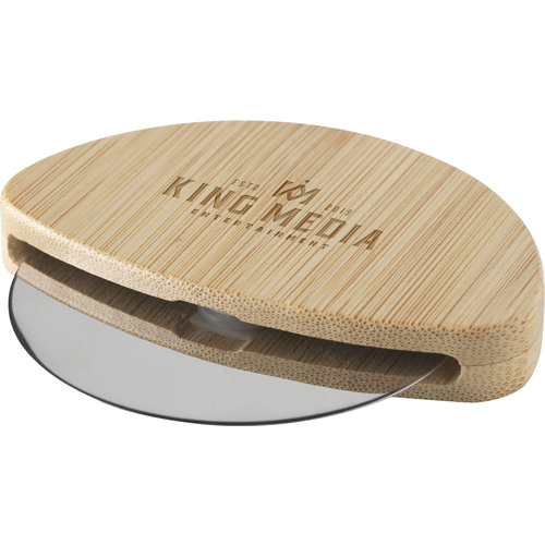 Branded Bamboo Pizza Cutter Stainless Steel Blade