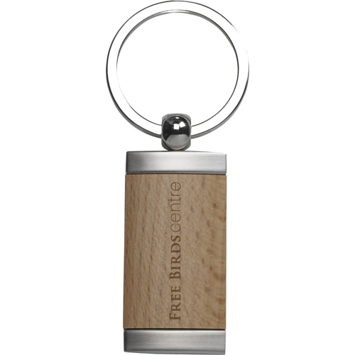 Metal Keyring Beech Wood Inlay Custom Logo