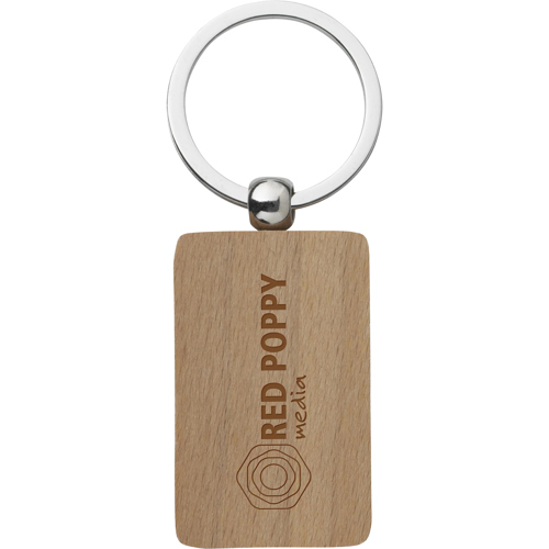 Promotional Rectangle Solid Beech Wood Keyring