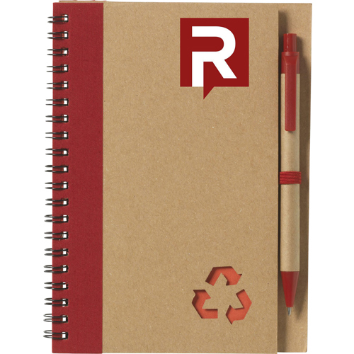 Recycled Notebook And Pen (approx A5) Cardboard Cover Wiro Bound