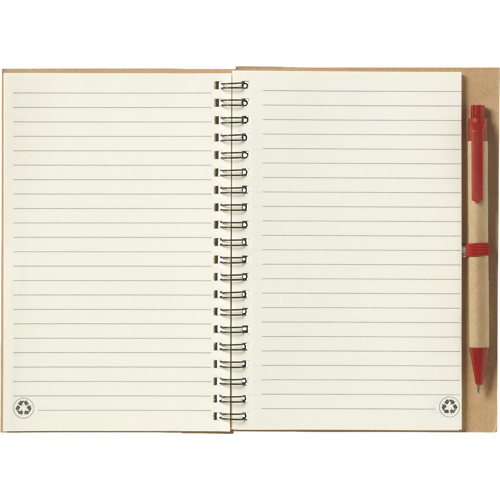 Recycled Notebook And Pen (approx A5) Cardboard Cover Wiro Bound