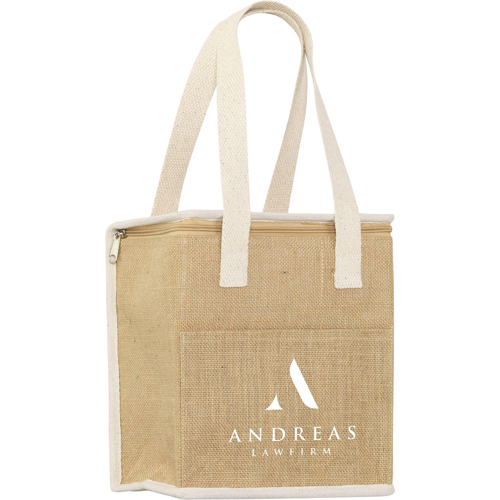 Branded Jute And Cotton Cooler Bag Front Pocket