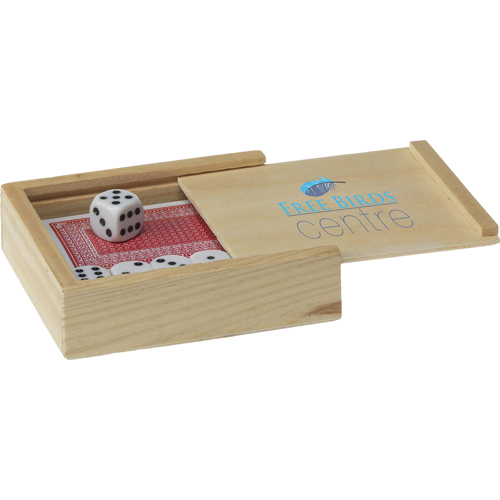 Promotional Dice And Deck of Cards Game Wooden Gift Box