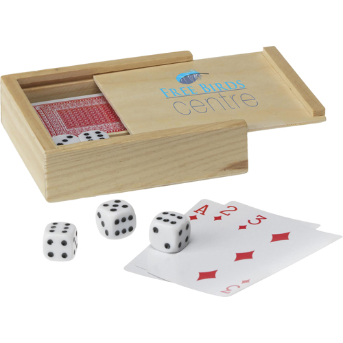 Promotional Dice And Deck of Cards Game Wooden Gift Box