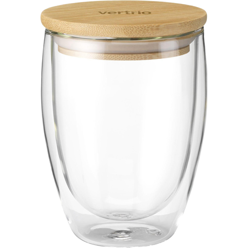 Double-walled Glass Tea / Coffee Cup (350ml) Bamboo Lid Branded Logo