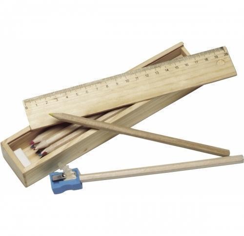 School Set  - Wooden Crayons, Pencil Sharpener, Wooden Box Ruler