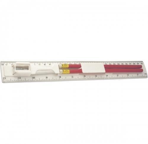 Branded 30cm Plastic Ruler With Two Pencils