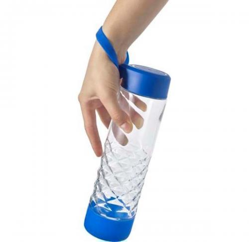 Branded Glass Drinking Bottles (590 Ml) With Carry Strap Geometric Design