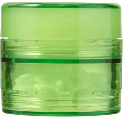 Plastic screw lid pot with sugar free mints and lip balm.
