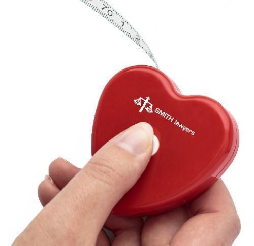 Promotional 15m- Heart Shaped BMI Tape Measures - Includes A Weight (KG) And Height (Mts) Indicator On The Front